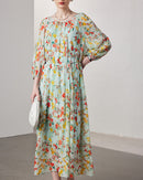 Printed Silk Three-Quarter Sleeve Dress