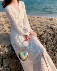 V-Neck Cutout Lace Beach Maxi Dress