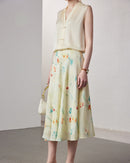 Crepe Print Silk Midi Skirt