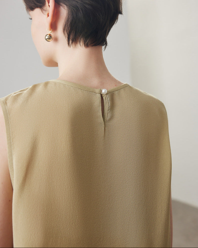 Lace-Paneled Sleeveless Silk Shirt
