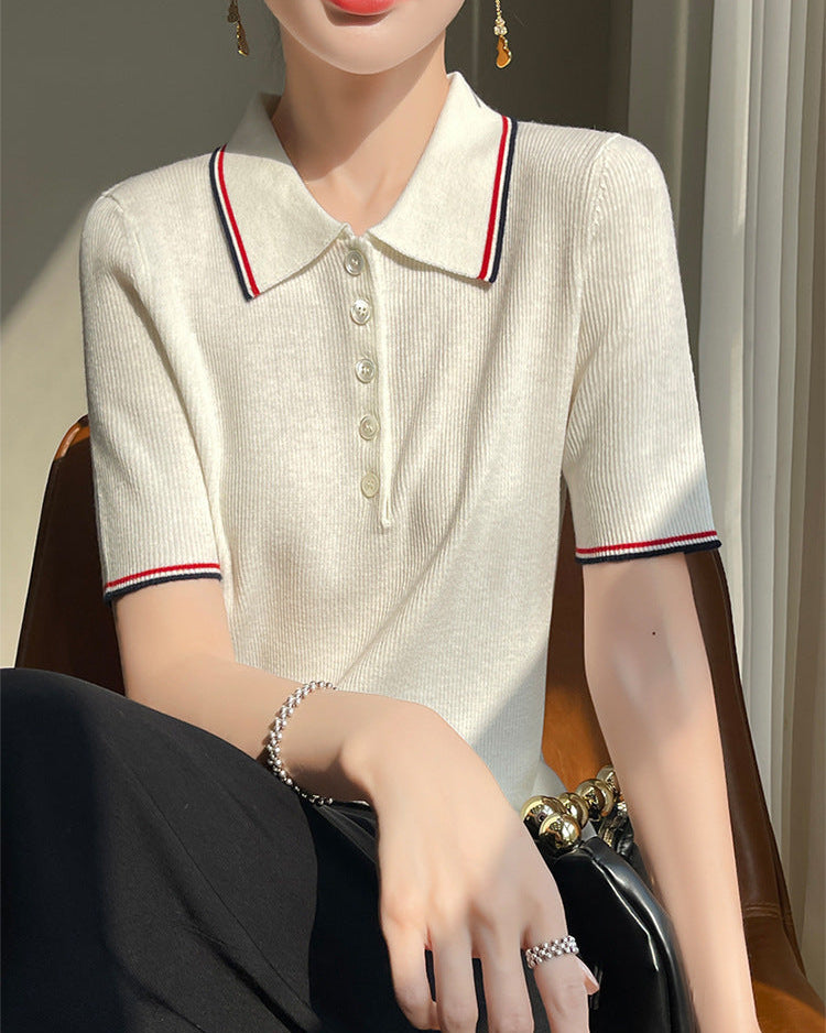 Retro Short-Sleeve Polo Sweater