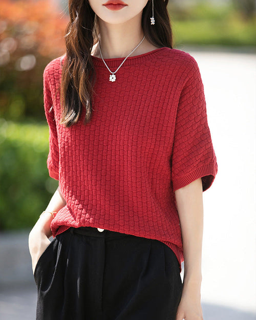 Stylish Plus-Size Mid-Sleeve Knitted Sweater