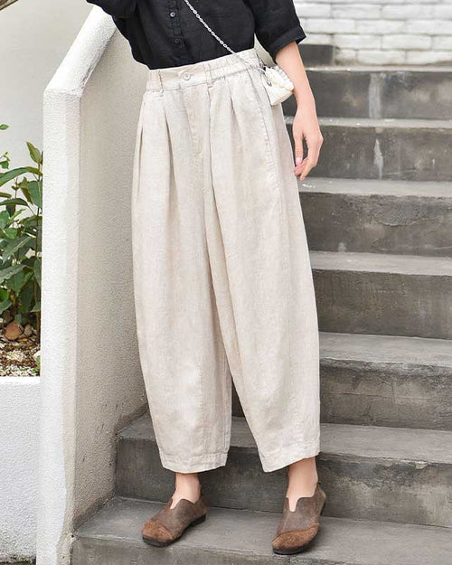 Linen High-Waisted Straight Leg Pants