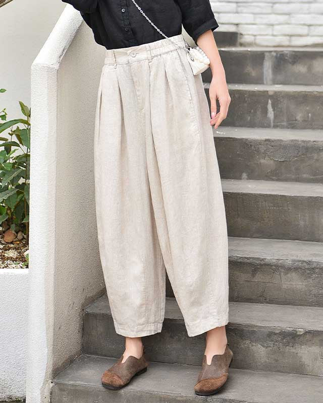 Linen High-Waisted Straight Leg Pants