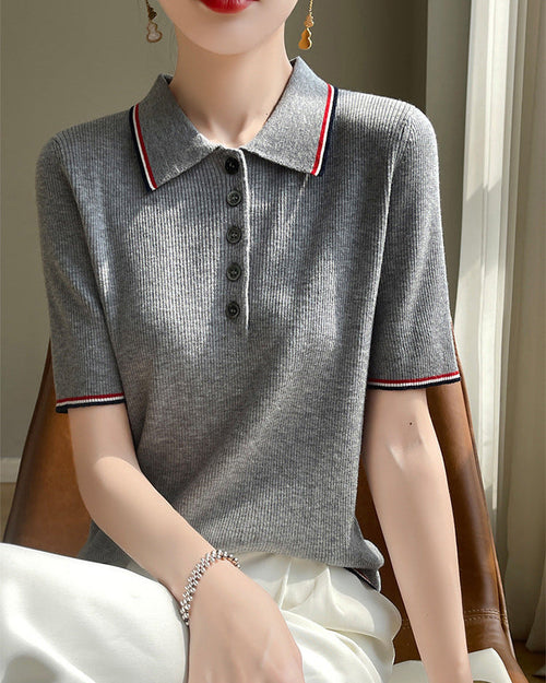 Retro Short-Sleeve Polo Sweater