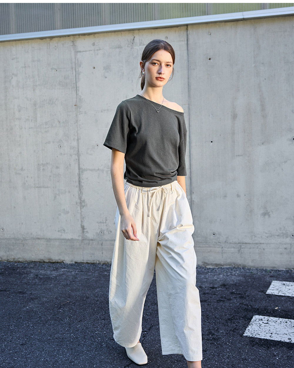 Relaxed Boat Neck Cotton Tee