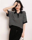 Casual Short-Sleeve Striped Wool Sweater