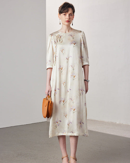 Loose-Fit Straight-Cut Printed Silk Dress