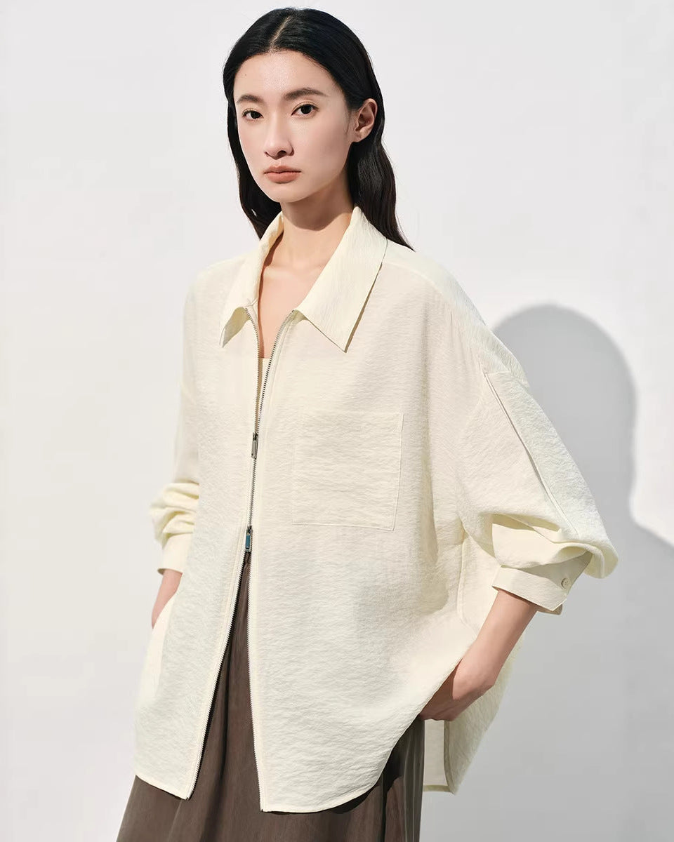 Loose-Fit Polo-Collar Zip Shirt