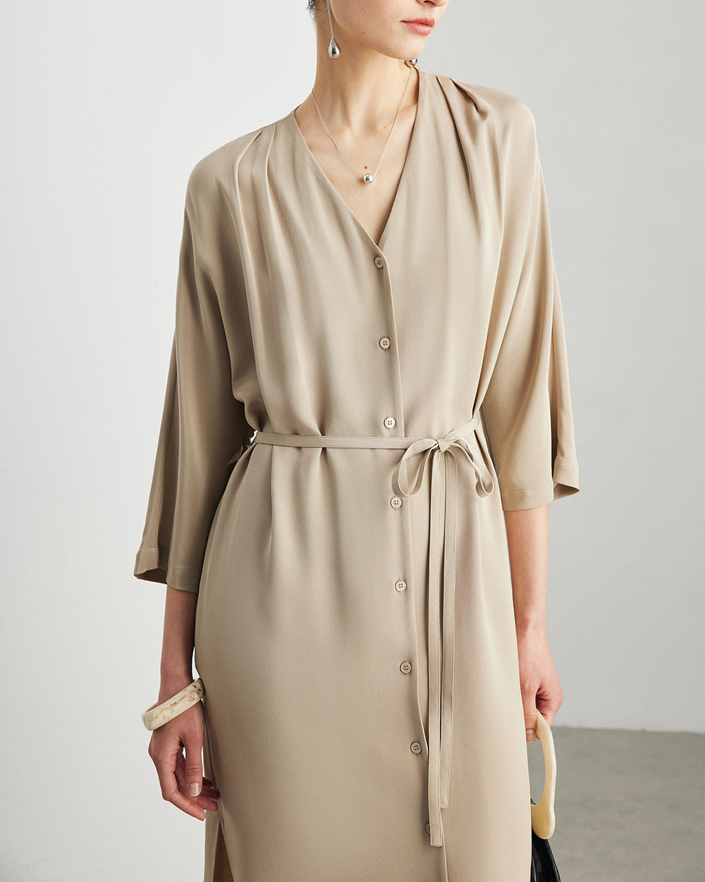 Elegant And Versatile Silk V-Neck Dress