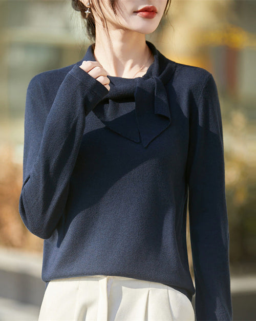 Tie Neck Knit Long Sleeve Top