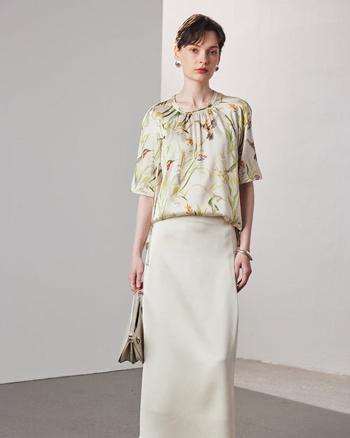 Loose-Fitting Breathable Satin Silk T-Shirt