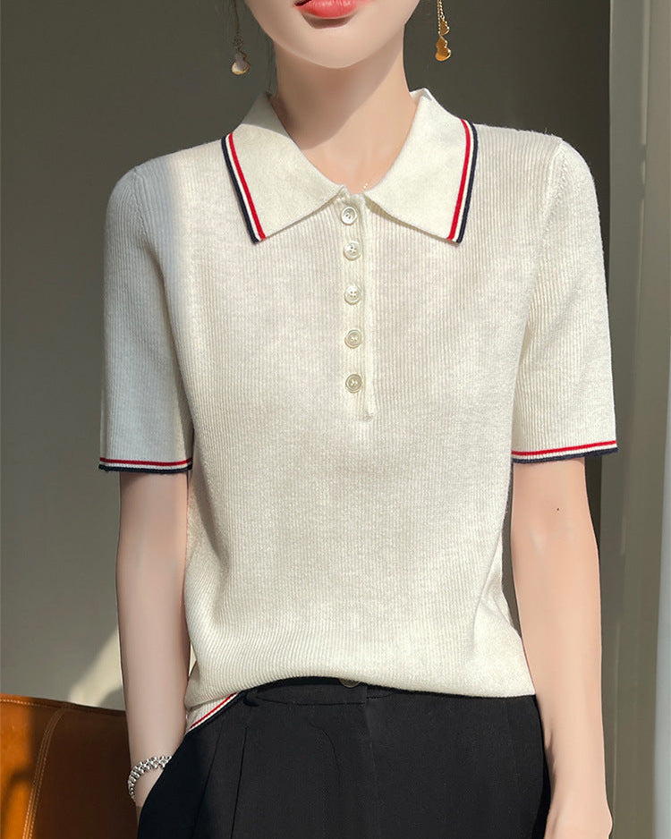 Retro Short-Sleeve Polo Sweater
