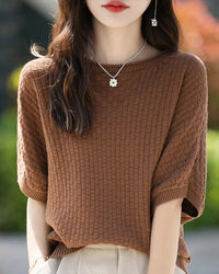 Stylish Plus-Size Mid-Sleeve Knitted Sweater