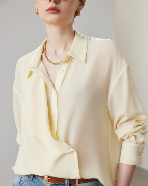 Simple Solid Color Silk Shirt