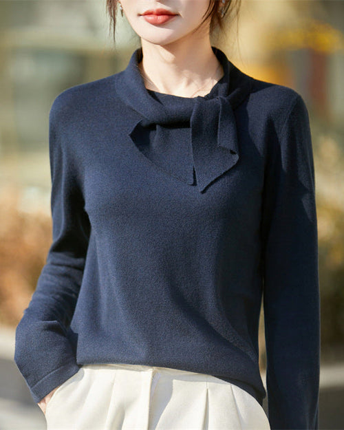 Tie Neck Knit Long Sleeve Top