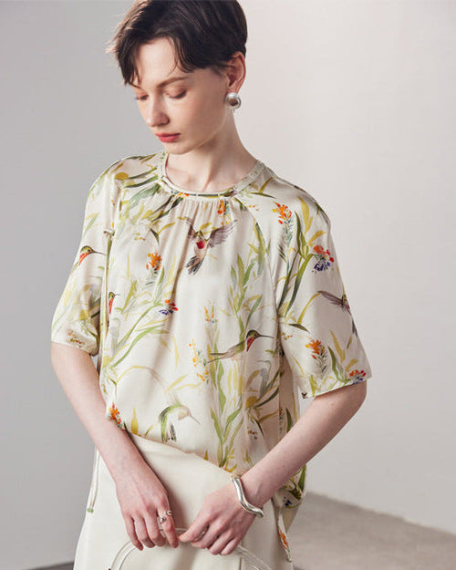 Loose-Fitting Breathable Satin Silk T-Shirt