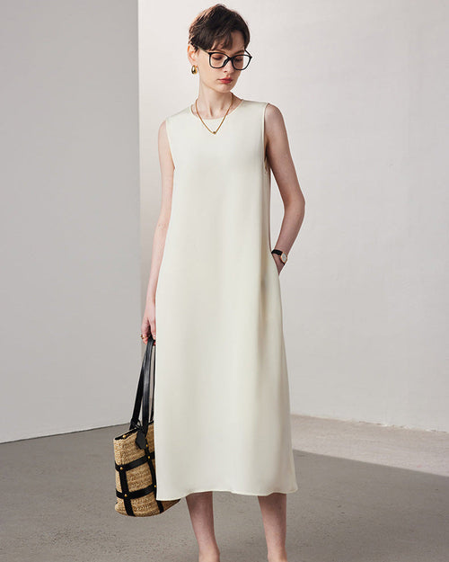 A-Line Sleeveless Silk Dress