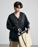 Loose-Fit Long-Sleeve V-Neck Linen Shirt