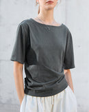 Elevate your casual wardrobe with our relaxed boat neck cotton tee.