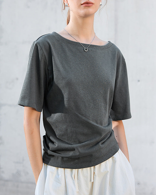 Elevate your casual wardrobe with our relaxed boat neck cotton tee.