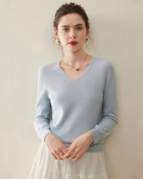 V-Neck Pure Cashmere Knit Pullover