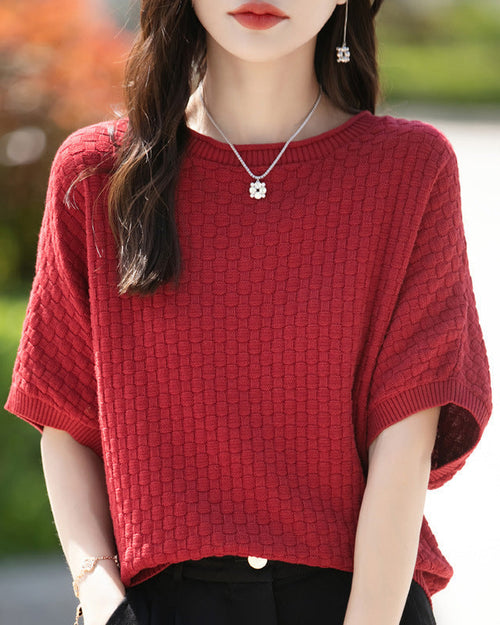 Stylish Plus-Size Mid-Sleeve Knitted Sweater
