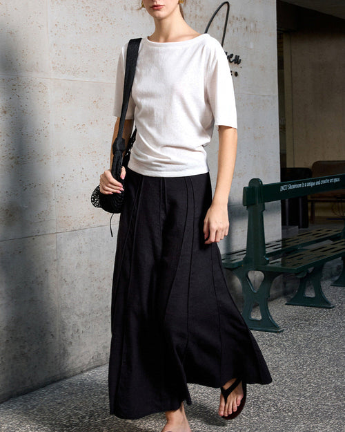 High-Waisted, Structured-Panel A-Line Skirt