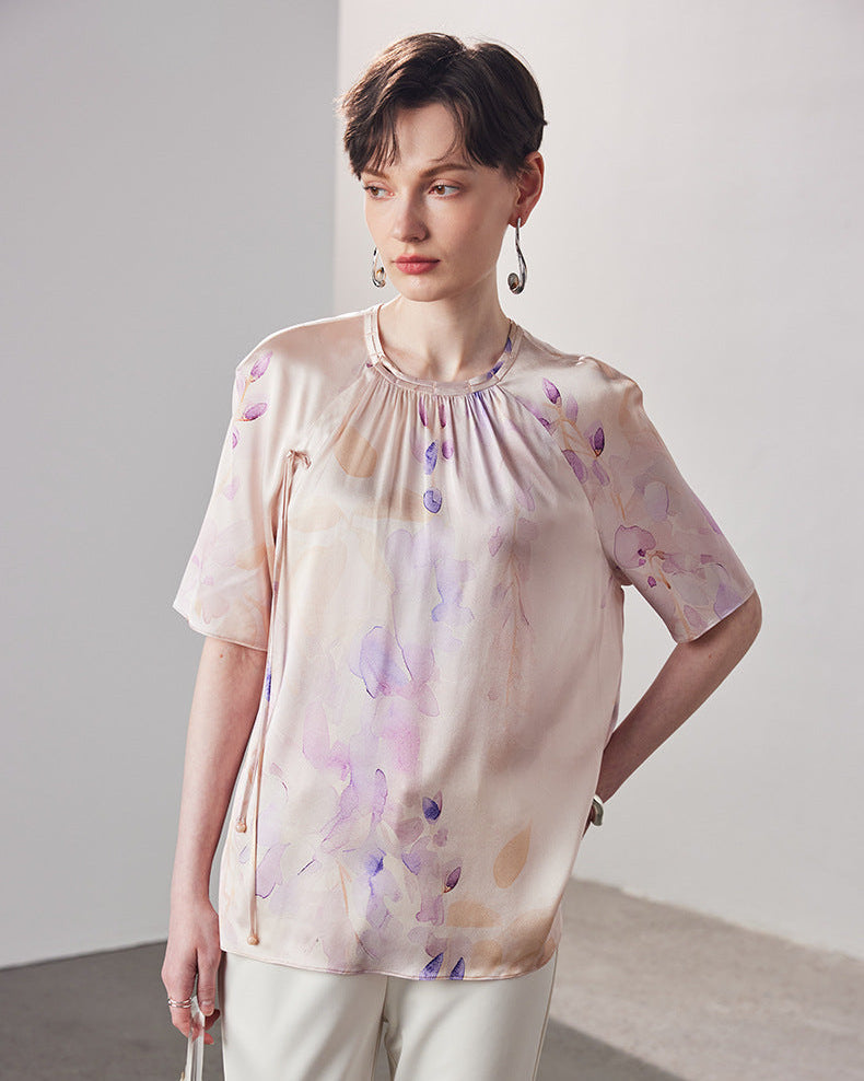 Loose-Fitting Breathable Satin Silk T-Shirt