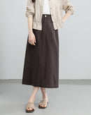 Women's retro linen blend straight skirt featuring a high-waisted design and a solid hue, offering a structured silhouette perfect for vintage-inspired fashion.