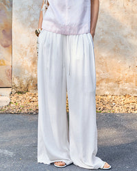 Relaxed Linen Drawstring Wide-Leg Pants