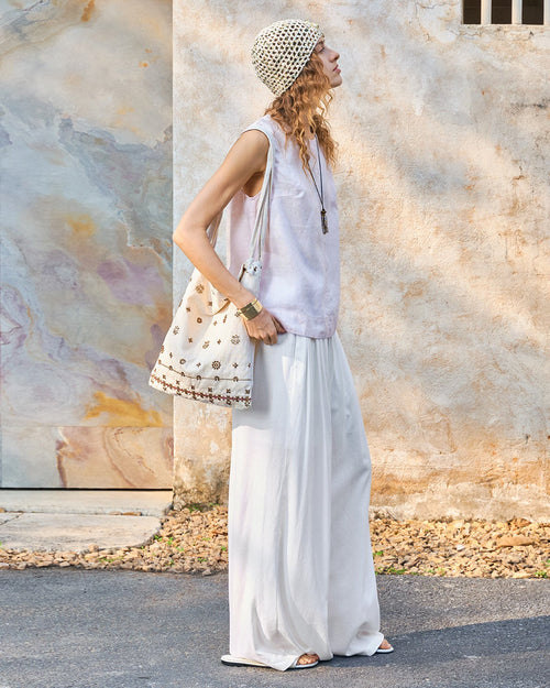 Relaxed Linen Drawstring Wide-Leg Pants