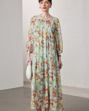 Printed Silk Three-Quarter Sleeve Dress