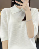 Loose-Fit Short-Sleeve Polo Sweater