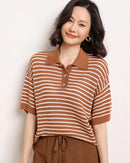 Casual Short-Sleeve Striped Wool Sweater