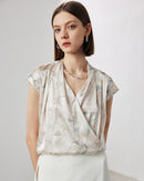V-Neck Silk Printed Sleeveless Shirt