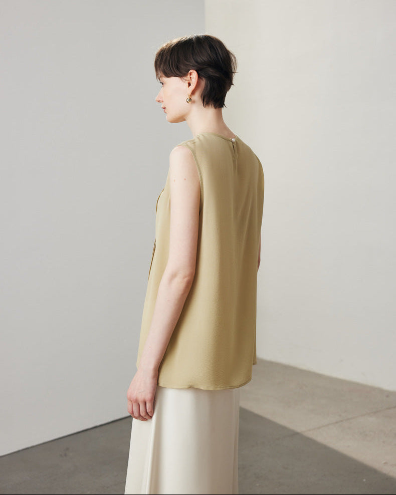 Lace-Paneled Sleeveless Silk Shirt