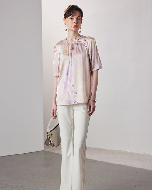 Loose-Fitting Breathable Satin Silk T-Shirt
