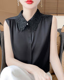 Stylish Lapel Sleeveless Satin Vest