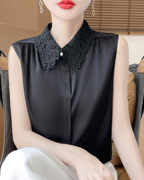 Stylish Lapel Sleeveless Satin Vest