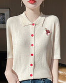 New Wool Polo Collar Short-Sleeved Cardigan