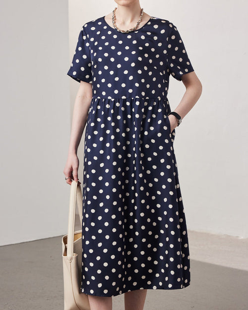 Loose-Fitting Short-Sleeve Silk Dress