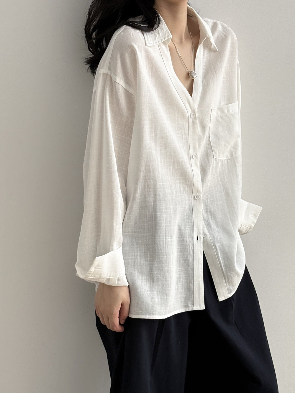Loose-Fit V-Neck Button-Down Shirt