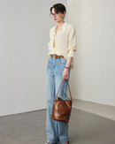 Simple Solid Color Silk Shirt