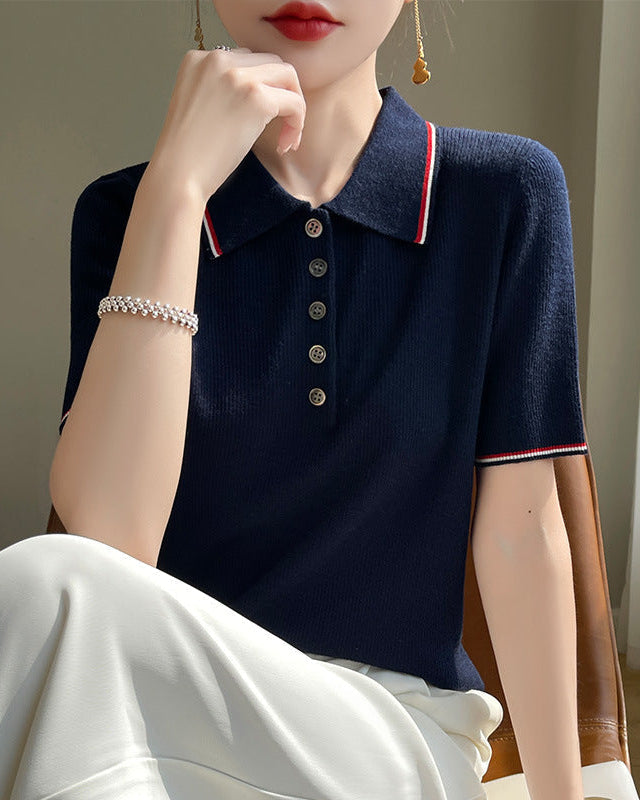Retro Short-Sleeve Polo Sweater