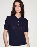 Wool Openwork Polo Collar Short-Sleeved Sweater