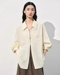 Loose-Fit Polo-Collar Zip Shirt