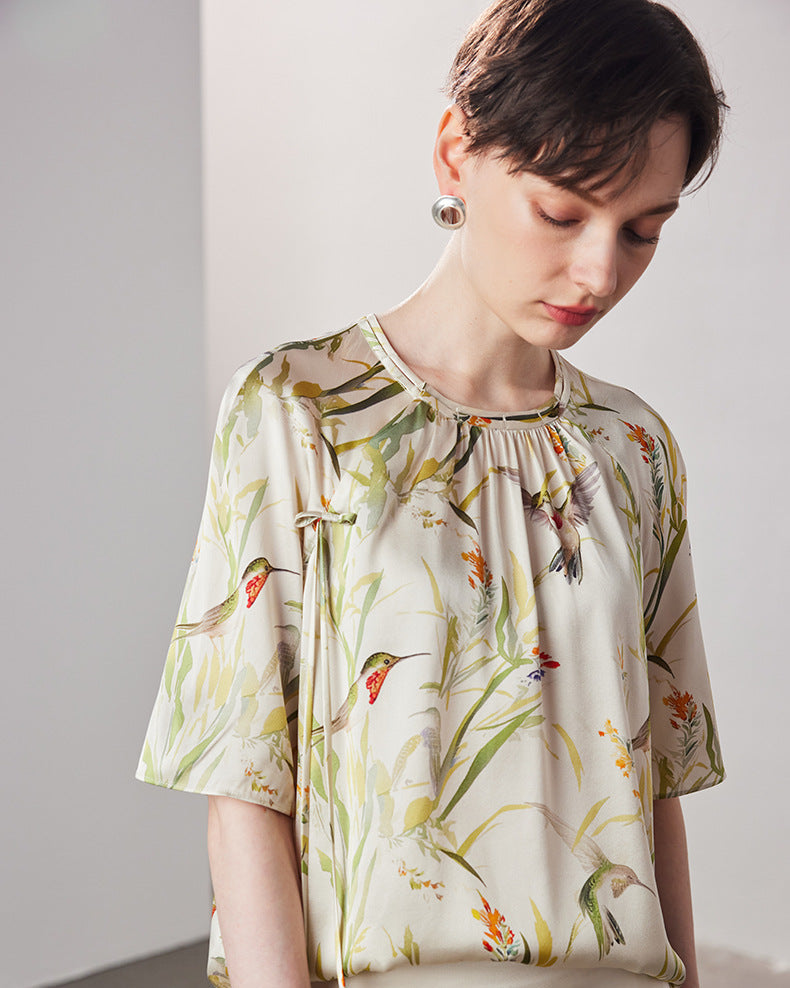 Loose-Fitting Breathable Satin Silk T-Shirt