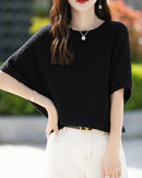 Stylish Plus-Size Mid-Sleeve Knitted Sweater
