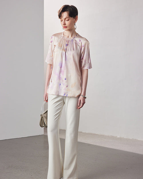 Loose-Fitting Breathable Satin Silk T-Shirt